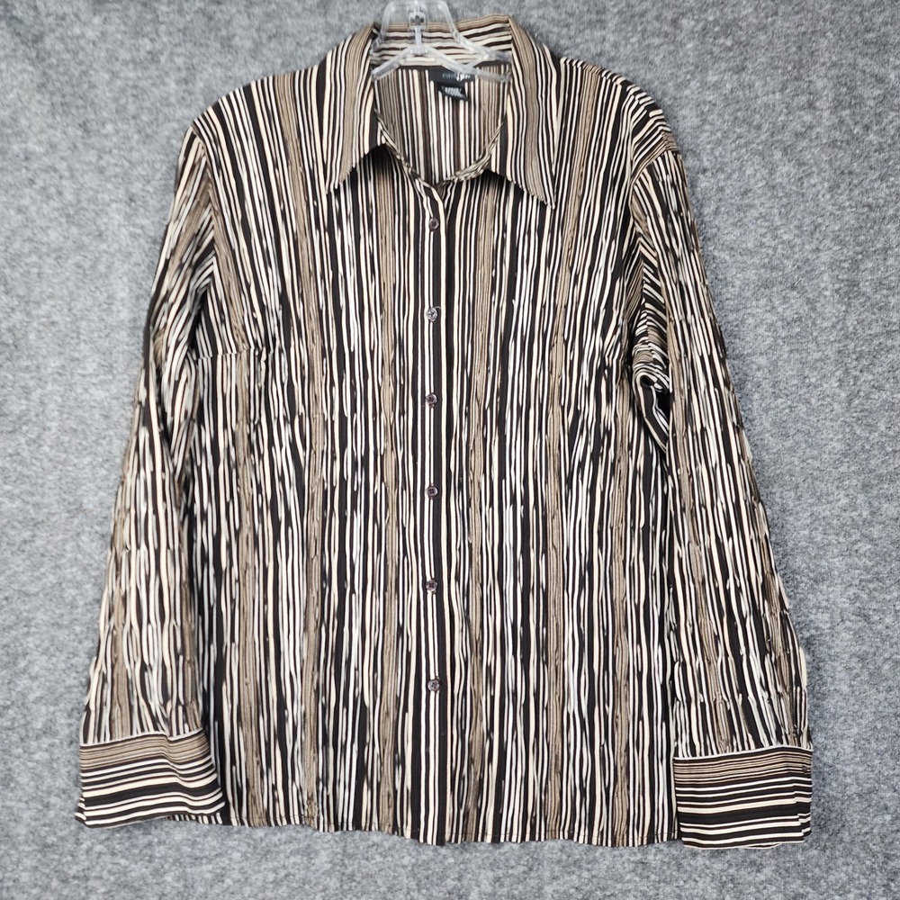 East 5th Button Up Shirt Men XL Brown Tan Cream Striped Crinkle Texture Long Slv
